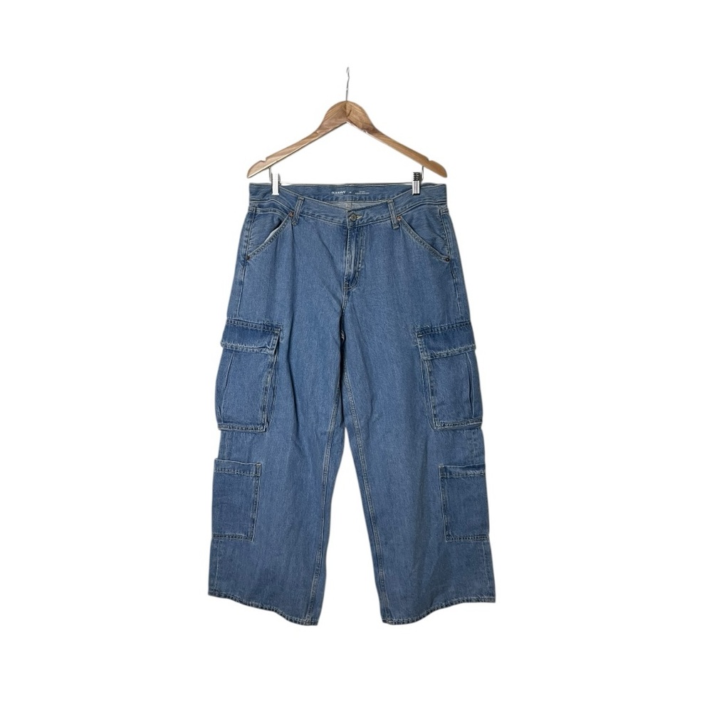 Old Navy Jeans Womens Mid Rise Baggy Wide Leg Y2K Cargo Denim Skater 12
